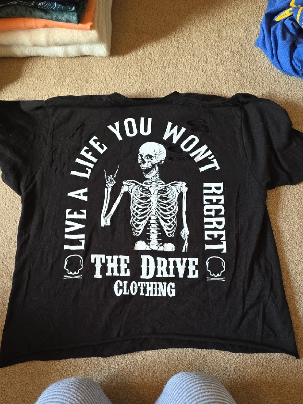Black Crop Top with Skeleton Hand Graphic - Women - Picture 3 of 3